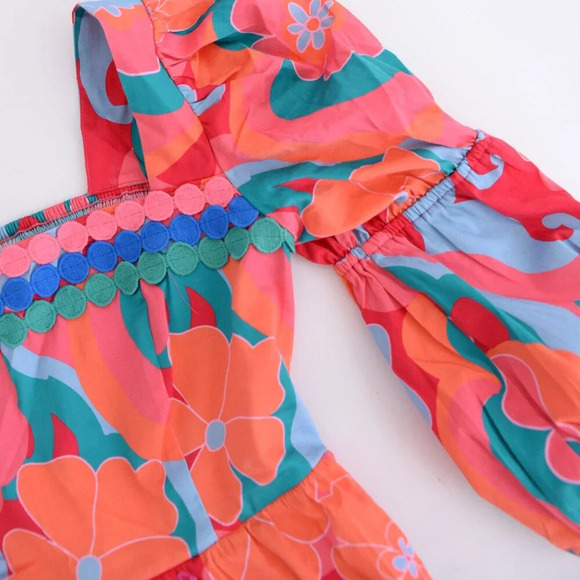 Alden Adair Mia Trippy Boho Red Floral Short Sleeve Midi Dress S NWT - Picture 10 of 14